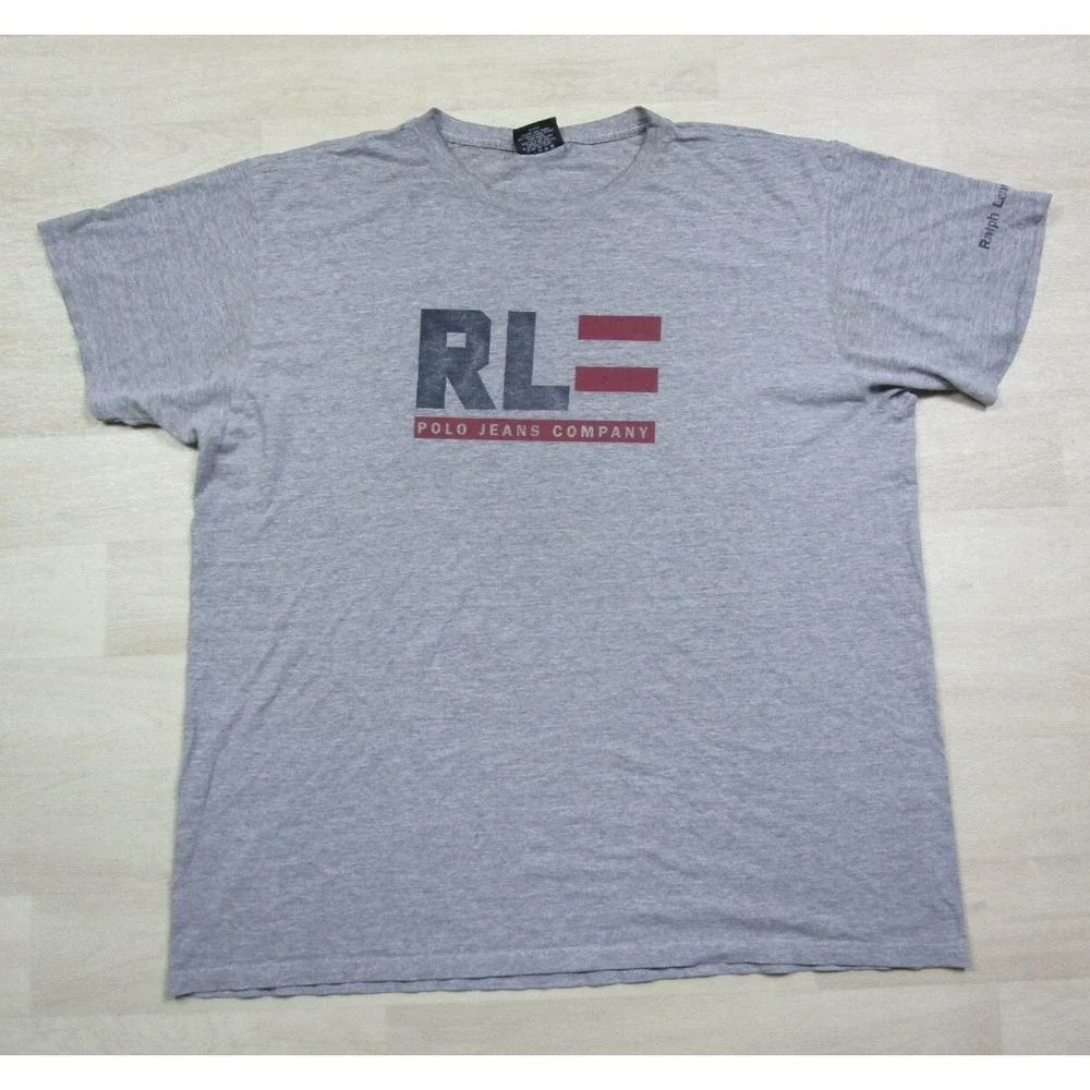 Vintage 90s Polo Jeans Company Ralph Lauren Logo T Shirt Adult (XL) Gray Men's